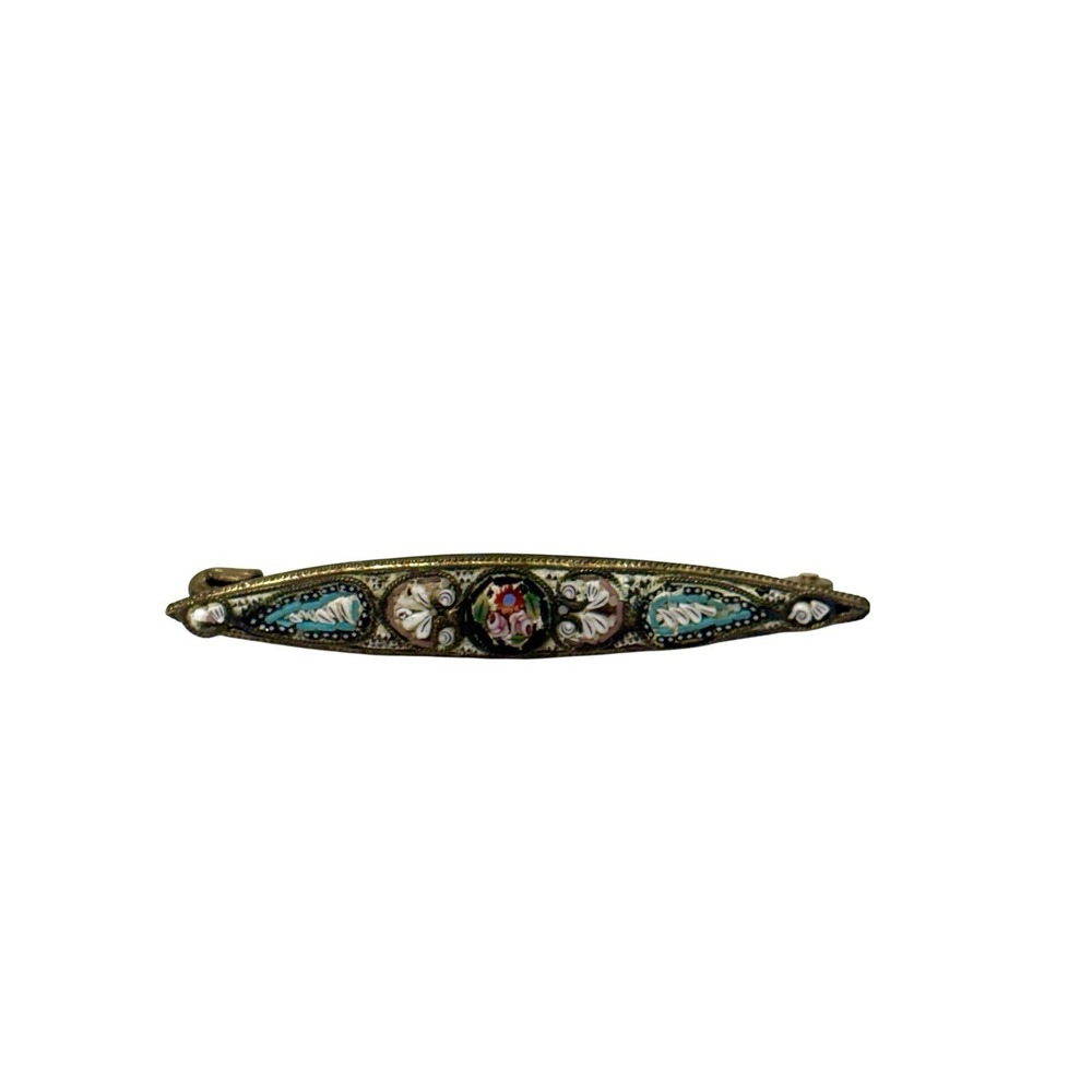 Vintage Italy Gold Tone Multicolor Unique Pattern Micro Mosaic Brooch Stick Bar